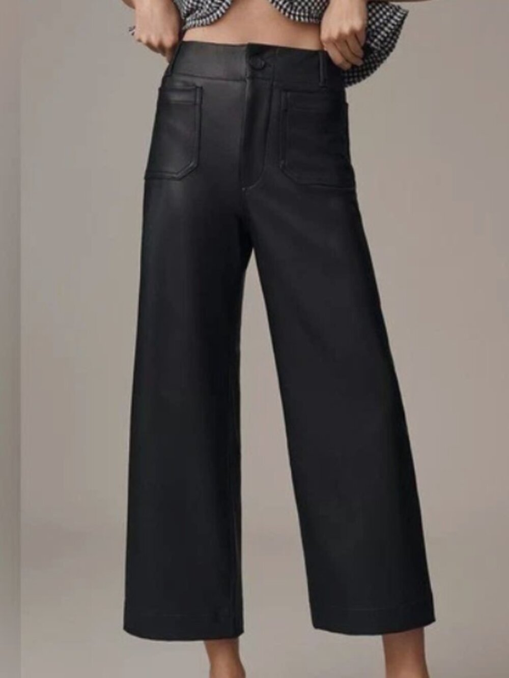 Maeve The Colette Wide‑Leg Cropped Vegan Leather Pants, Black, Size 18W, NwT